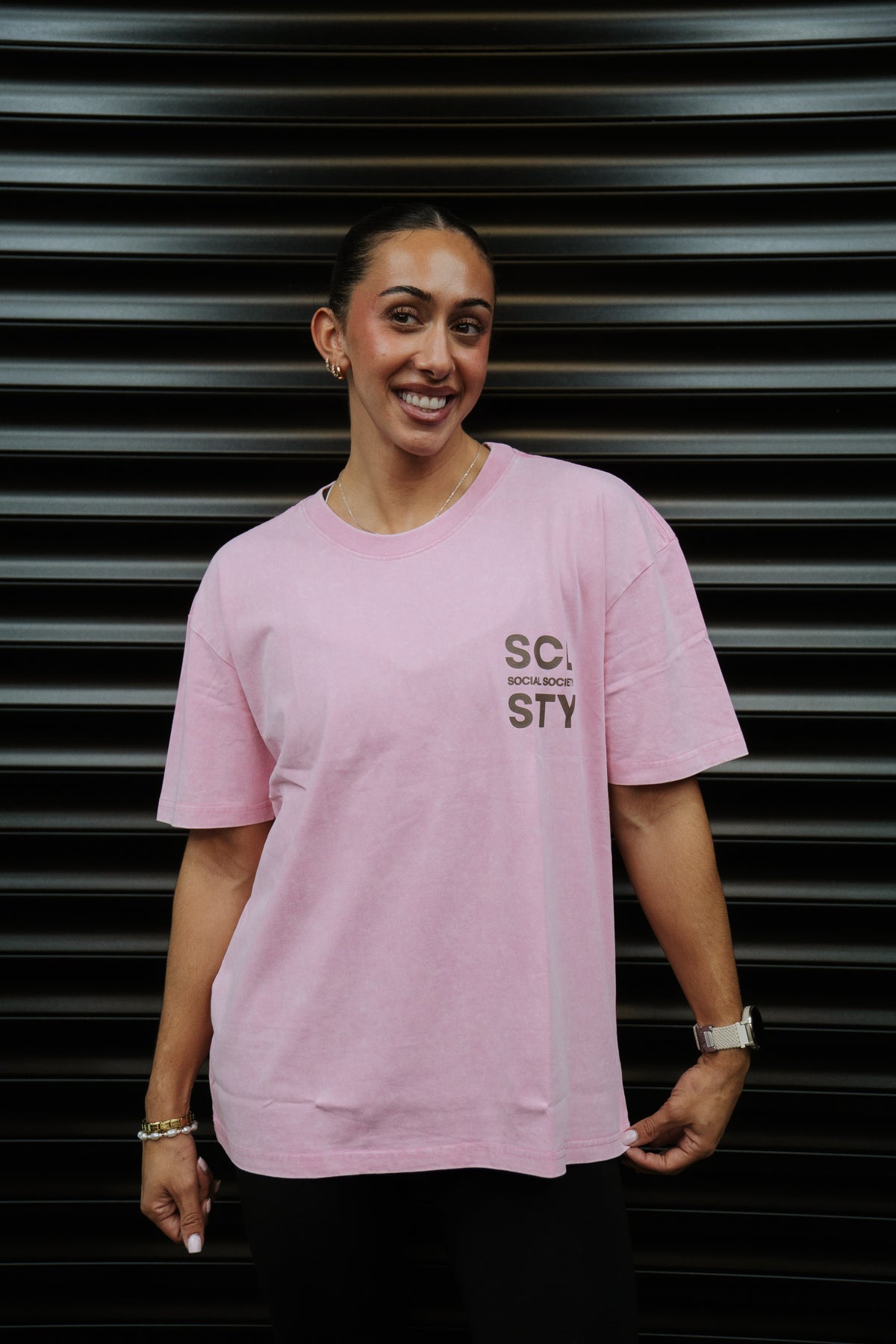 Oversized T-shirt - Pink - brown logo