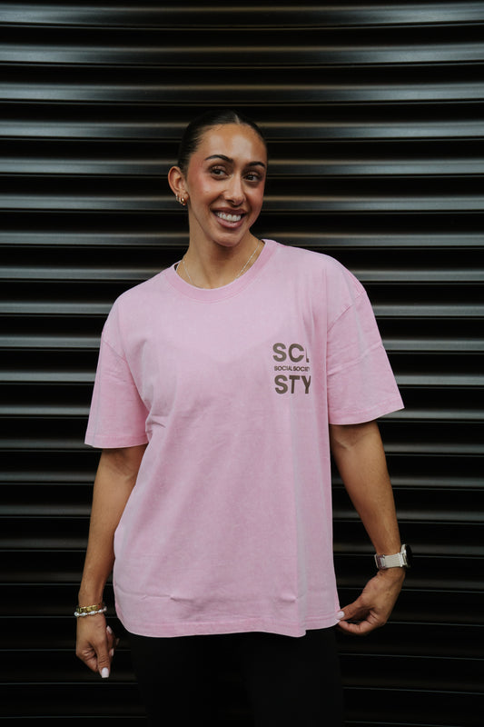 Oversized T-shirt - Pink - brown logo