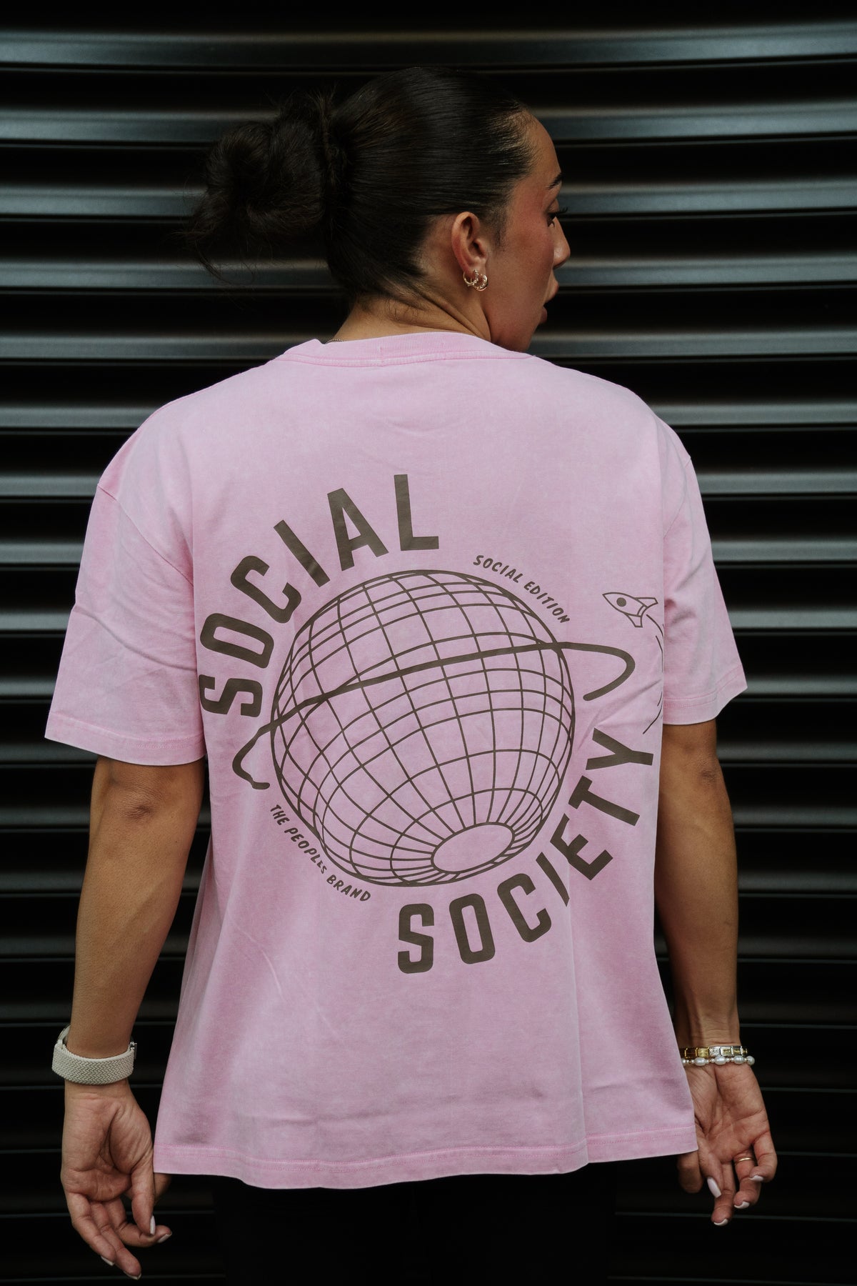 Oversized T-shirt - Pink - brown logo