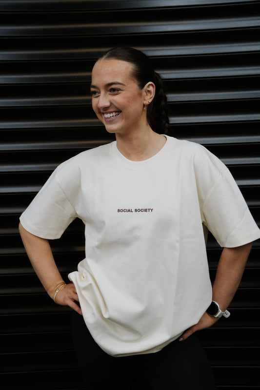 Off White + Brown logo Coffee club T-shirt